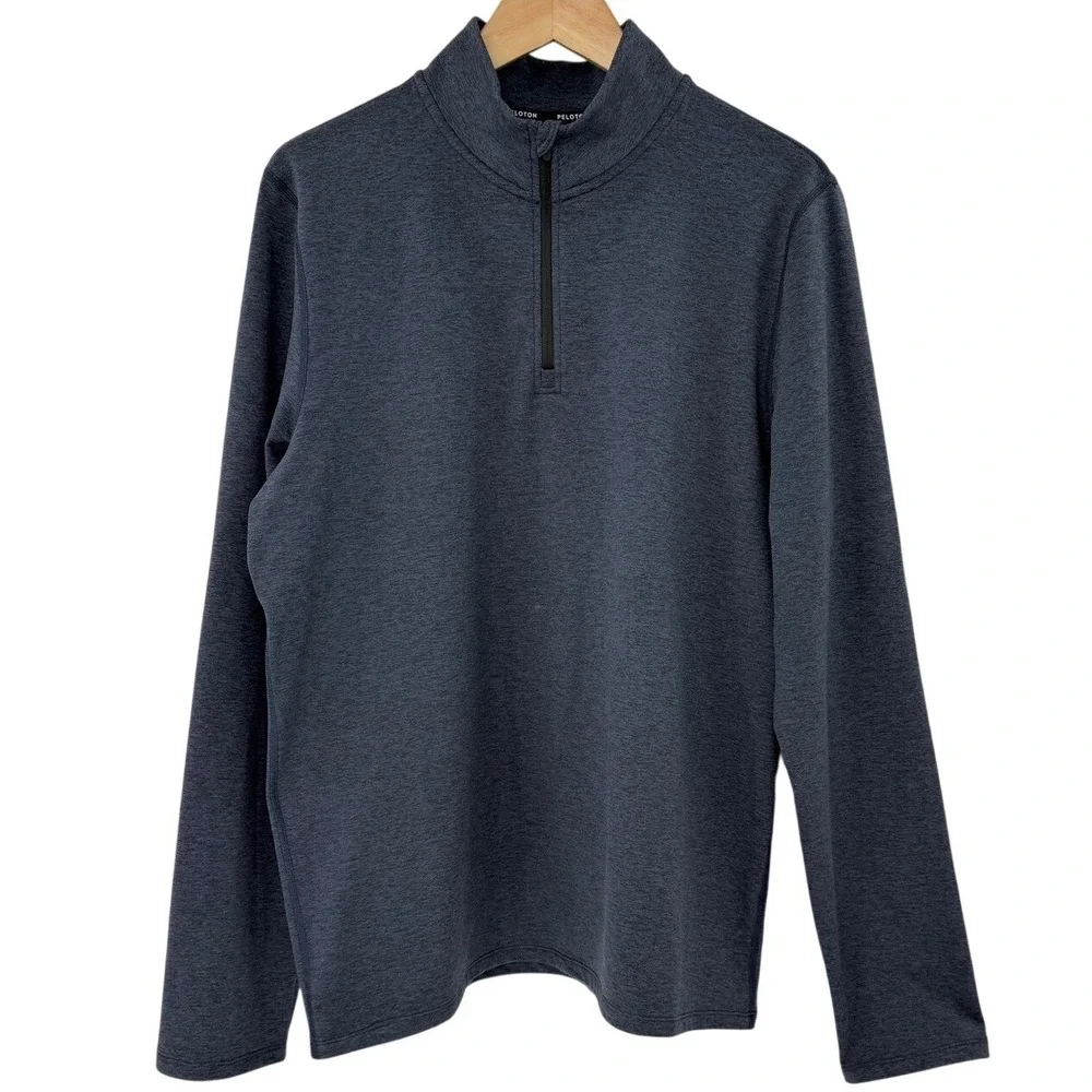 Peloton Mens Quarter Zip Pullover Heather Navy Blue Athletic Training Top Size M